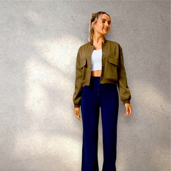 Halara high waisted button multiple pockets straight leg casual pants SIZE XS - Picture 3 of 13